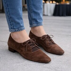 Salvatore Ferragamo Brown Suede Lace Up Oxford Flats Women Size 7